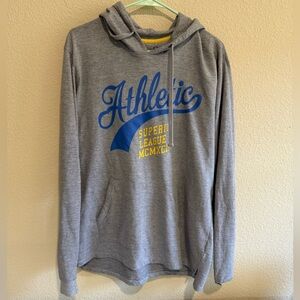 Gray Athletic Hoodie with Blue and Yellow Print. NEW